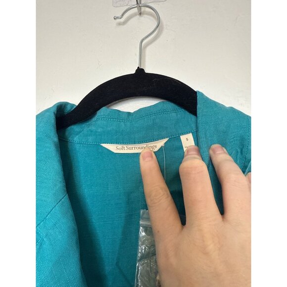 Soft Surroundings Marcie Jacket Tencel Button Front 1/2 Sleeve Teal Small NWOT - Picture 4 of 6